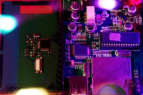 PCB and microchip and microprocessor backgrounds for quantum computing 스톡 사진