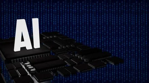 The PCB Board and chip for ai concept 3d rendering. 库存插图