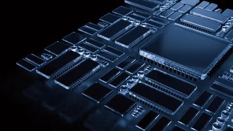 The PCB Board on Black background for technology concept 3d Rendering. Stockfoto's
