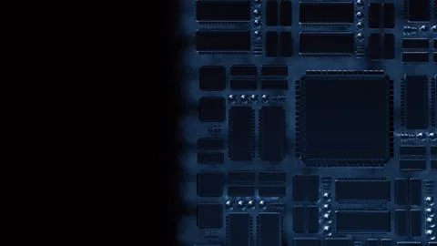 The PCB Board on Black background for technology concept 3d Rendering. Fotos de archivo