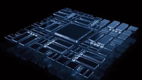 The PCB Board on Black background for technology concept 3d Rendering. Stockfoto's
