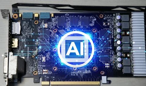 PCB board concept with CPU and AI controlling the system Stock Photos