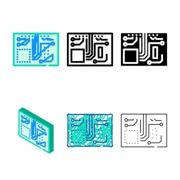 Pcb board electronic component color multistyle icon vector イラスト素材