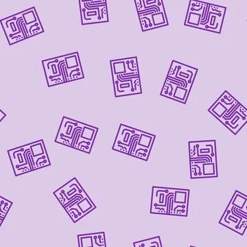 Pcb board electronic component line vector seamless pattern Illustrazione stock