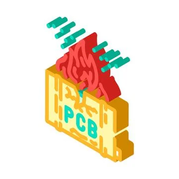 Pcb board experiencing fire, damage, and overheating issue Stock Illustration