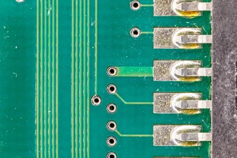 Pcb board macro showing integrated circuit connections Stock Photos