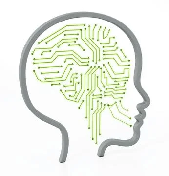 PCB brain inside female head icon. 3D illustration Stock Illustration