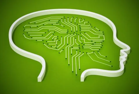 PCB brain inside female head icon. 3D illustration Stock Illustration
