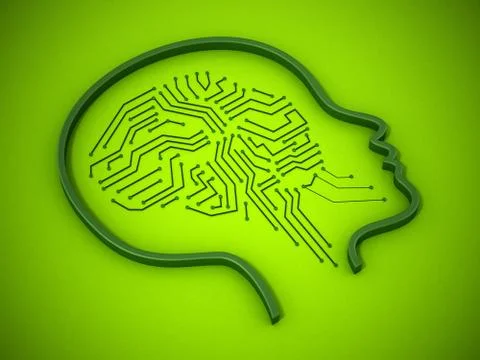 PCB brain inside female head icon. 3D illustration Stock Illustration