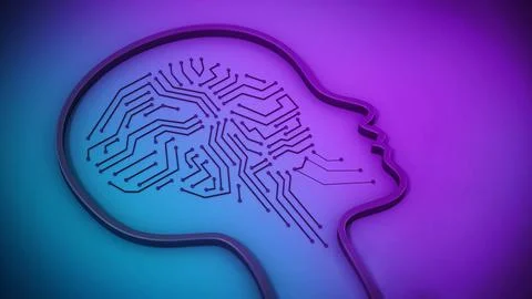 PCB brain inside female head icon. 3D illustration Stock Illustration