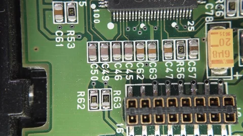 PCB Closeup Electronic Components Surface Mount SMD SMT Video stock 117067144