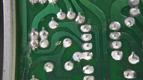 PCB Green Closeup Electronic Components Through-Hole Plating Hand Etched Video stock 117067622