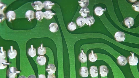 PCB Green Closeup Electronic Components Through-Hole Plating Hand Etched Video stock 117067882
