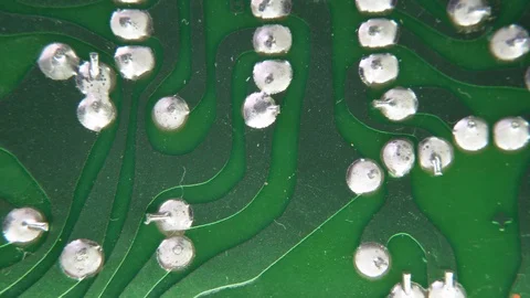 PCB Green Closeup Electronic Components Through-Hole Plating Hand Etched Video stock 117067927