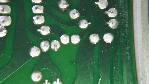 PCB Green Closeup Electronic Components Through-Hole Plating Hand Etched Video stock 117068211