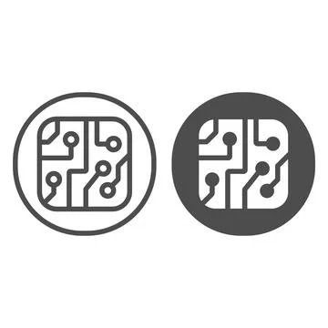 PCB layout in circle line and solid icon, electronics concept, printed circuit Stock Illustration