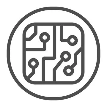 PCB layout in circle line icon, electronics concept, printed circuit board in イラスト素材