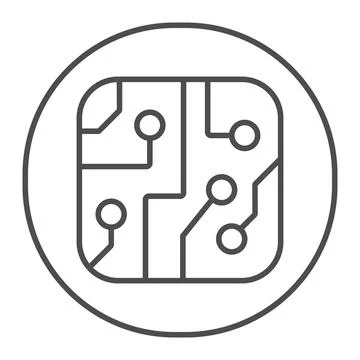 PCB layout in circle thin line icon, electronics concept, printed circuit board Stock Illustration