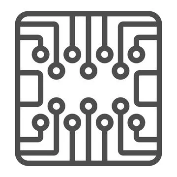 PCB layout square shape chip line icon, electronics concept, printed circuit Stock Illustration