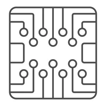 PCB layout square shape chip thin line icon, electronics concept, printed Stockillustratie