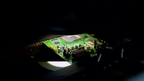 A PCB on a modern conveyor during automated optical inspection Video stock 337475731