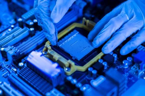 Pcb motherboard of computer. cpu  socket for  processor chip 스톡 사진