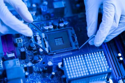 Pcb motherboard of computer. cpu  socket for  processor chip 写真素材