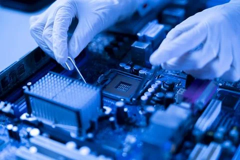 Pcb motherboard of computer. cpu  socket for  processor chip Foto stock