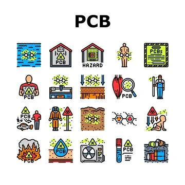 Pcb pollution contamination icons set vector Stock Illustration