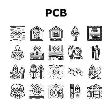 Pcb pollution contamination icons set vector Stock Illustration