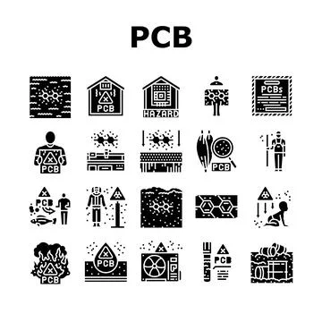 Pcb pollution contamination icons set vector Stock Illustration