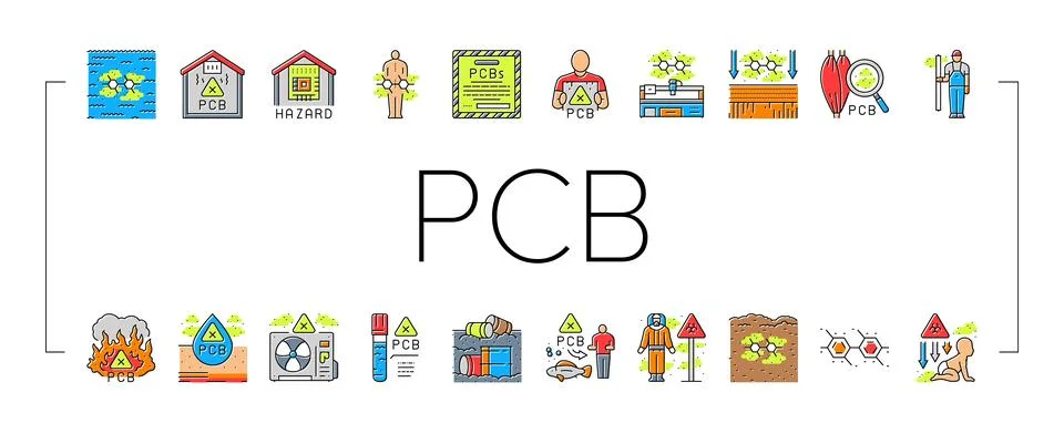 Pcb pollution contamination icons set vector Stock Illustration