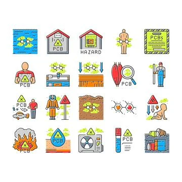 Pcb pollution contamination icons set vector Stock Illustration