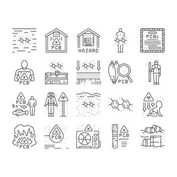 Pcb pollution contamination icons set vector Stock Illustration