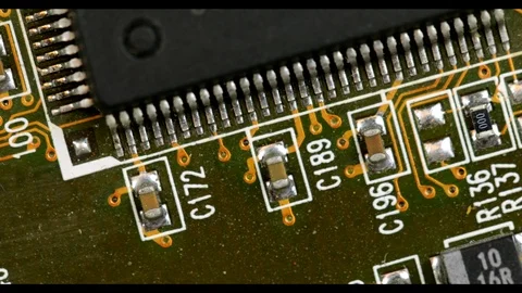 PCB printed circuit board with microchip. top down, close up Stock Footage 122932038