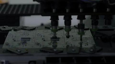 PCB processing on cnc machine production of electronic components at high tech Stock Photos