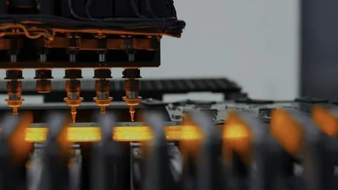 PCB processing on cnc machine production of electronic components at high tech Stock Photos