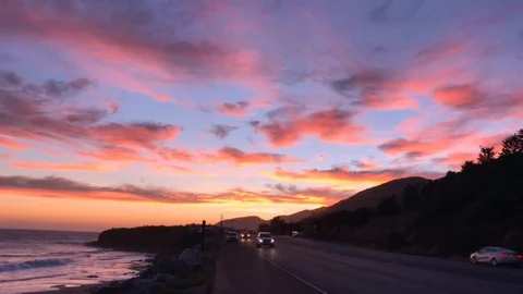 PCH Malibu Sunset Stock Footage 116170833