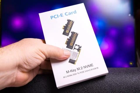 Pci-e m-key m.2 nvme ssd to pcie 3.0 x4 adapter card packaging Stock Photos