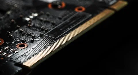 PCI Express GPU connection pins, close-up photo Foto stock