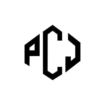PCJ letter logo design with polygon shape. PCJ polygon and cube shape logo .. Stock Illustration