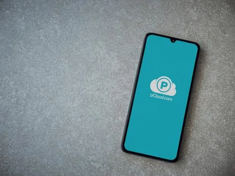 PCloud app launch screen on smartphone on ceramic stone background Stock Photos