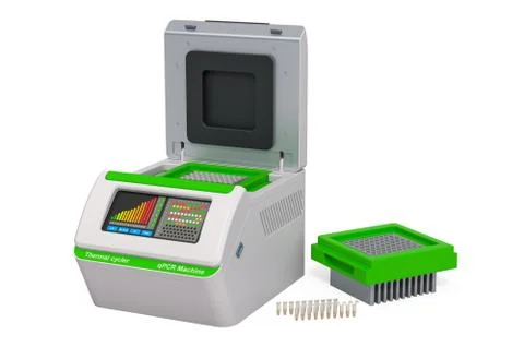 PCR machine with PCR tubes attached lids. 3D rendering Stock Illustration