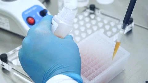 PCR test taking a sample from the tube coronavirus tube Stock Footage 149080204