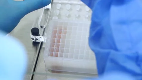 PCR test taking a sample from the tube coronavirus tube Stock Footage 149080266