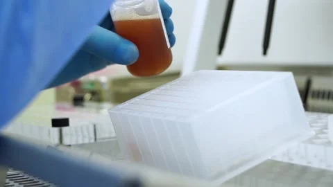 PCR test taking a sample from the tube coronavirus tube Stock Footage 149080355