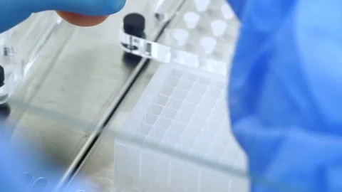 PCR test taking a sample from the tube coronavirus tube Stock Footage 149275475