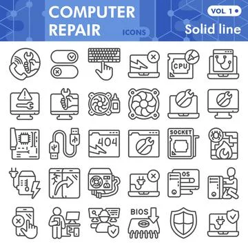 Pcrepair line icon set, computer symbols collection or sketches. Pc repair Illustrazione stock