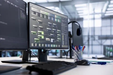 PCs in server room storing data used for machine learning Stock Photos