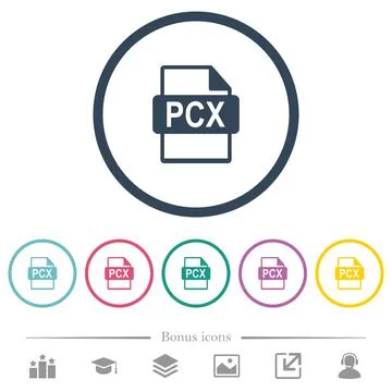 PCX file format flat color icons in round outlines Stock Illustration